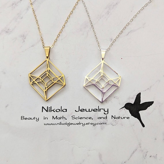 Hypercube Necklace in Gold or Silver, Geometric Necklace, Math Jewelry,  Geometric Jewelry, Cube Jewelry, Math Gift