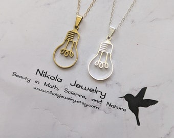 Edison Light Bulb Necklace: Gold or Silver, Physics Jewelry UK