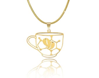 Caffeine Molecule Necklace: Gold or Silver Coffee Cup Jewelry