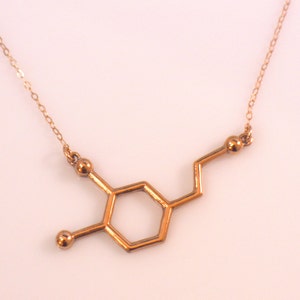 Rose Gold Dopamine Molecule Necklace, Chemistry Necklace, Hormone Dopamine, Biochemistry Molecule Love Signal Pendant Biology