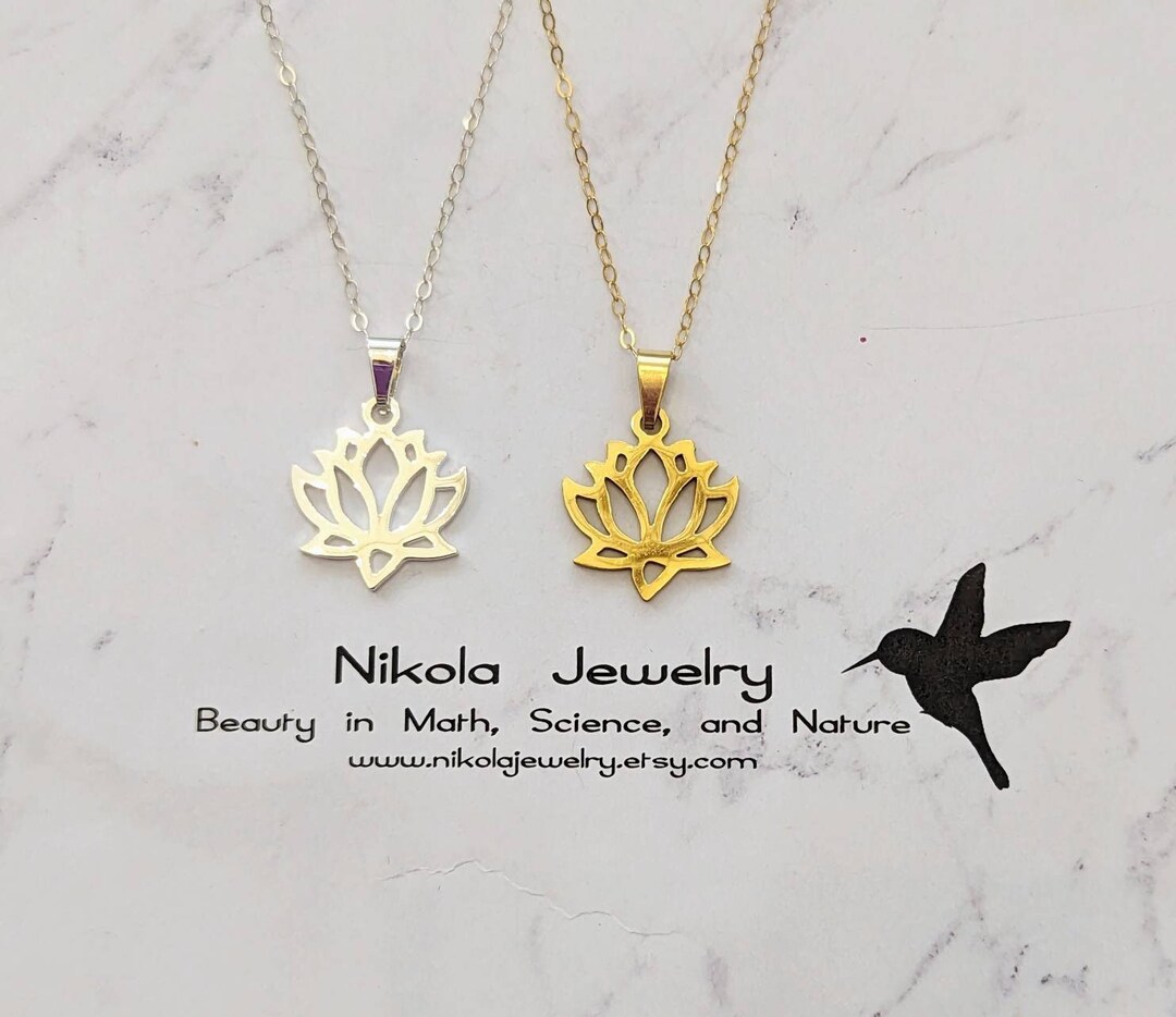 Silver or Gold Silhouette Lotus Necklace Flower Stand Necklace