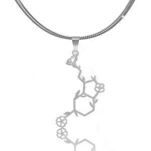 Floral Serotonin Molecule Necklace in Silver or Gold, Chemistry Necklace, Hormone Serotonin, Biochemistry Happiness, Flower Serotonin