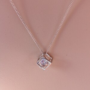 Sterling Silver Cube Rhinestone Necklace, Geometric Necklace, Silver ...