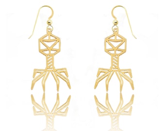 Phage Earrings: Gold or Silver Virus Pendant, Science Gift