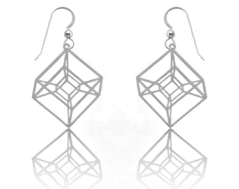 Kolczyki Hypercube: Geometryczna biżuteria Tesserakt, prezent matematyczny