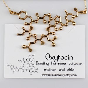 Oxytocin Molecule Silver or Gold Necklace, Chemistry Geek Jewelry, Bonding Molecule, Oxytocin Pendant Bio-Chemistry Love Hormone image 6