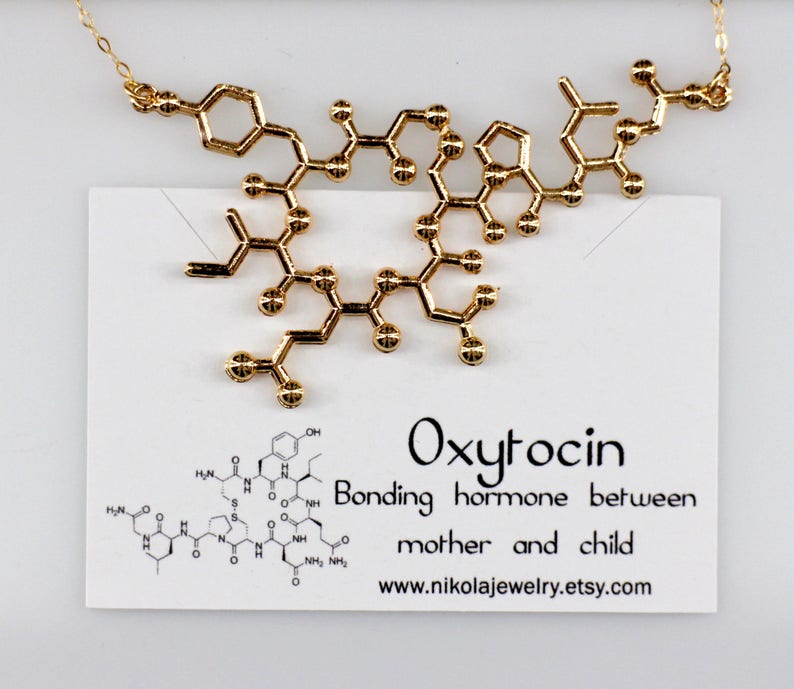 Oxytocin Molecule Silver or Gold Necklace, Chemistry Geek Jewelry, Bonding Molecule, Oxytocin Pendant Bio-Chemistry Love Hormone image 6