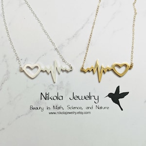 Heartbeat EKG Necklace: Sterling Silver or Gold Pendant, Medical Jewelry