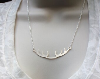 Silver Deer Antler Necklace, Nature Jewelry, Sterling Silver Antler Necklace, Strand Necklace, Nature Inspired, Deer Antler Pendant