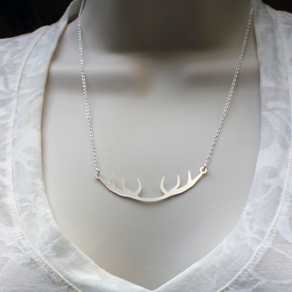 Silver Deer Antler Necklace, Nature Jewelry, Sterling Silver Antler Necklace, Strand Necklace, Nature Inspired, Deer Antler Pendant