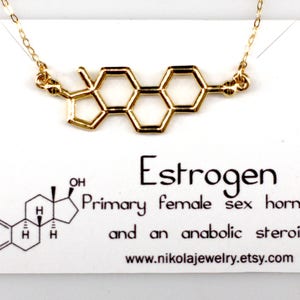 Silver or Gold Estrogen Molecule Necklace, Science Jewelry, Female Hormone, Molecule Jewelry, Biology Gifts, Geek Gifts image 2