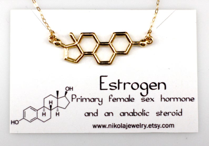 Silver or Gold Estrogen Molecule Necklace, Science Jewelry, Female Hormone, Molecule Jewelry, Biology Gifts, Geek Gifts image 2