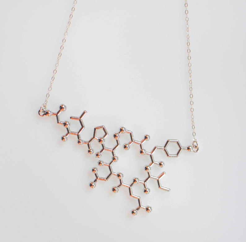 Oxytocin Molecule Silver or Gold Necklace, Chemistry Geek Jewelry, Bonding Molecule, Oxytocin Pendant Bio-Chemistry Love Hormone image 3