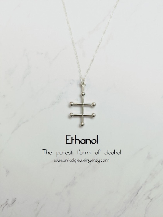 Ethanol Molecule Necklace in Silver, Chemistry Necklace, Alcohol molecule , Biochemistry Molecule,  Pendant Biology, Ethanol Pendant