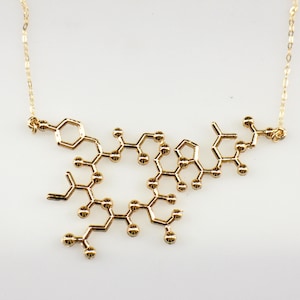 Oxytocin Molecule Silver or Gold Necklace, Chemistry Geek Jewelry, Bonding Molecule, Oxytocin Pendant Bio-Chemistry Love Hormone image 5
