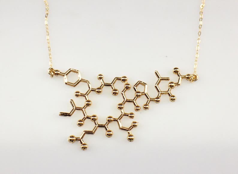 Oxytocin Molecule Silver or Gold Necklace, Chemistry Geek Jewelry, Bonding Molecule, Oxytocin Pendant Bio-Chemistry Love Hormone image 5