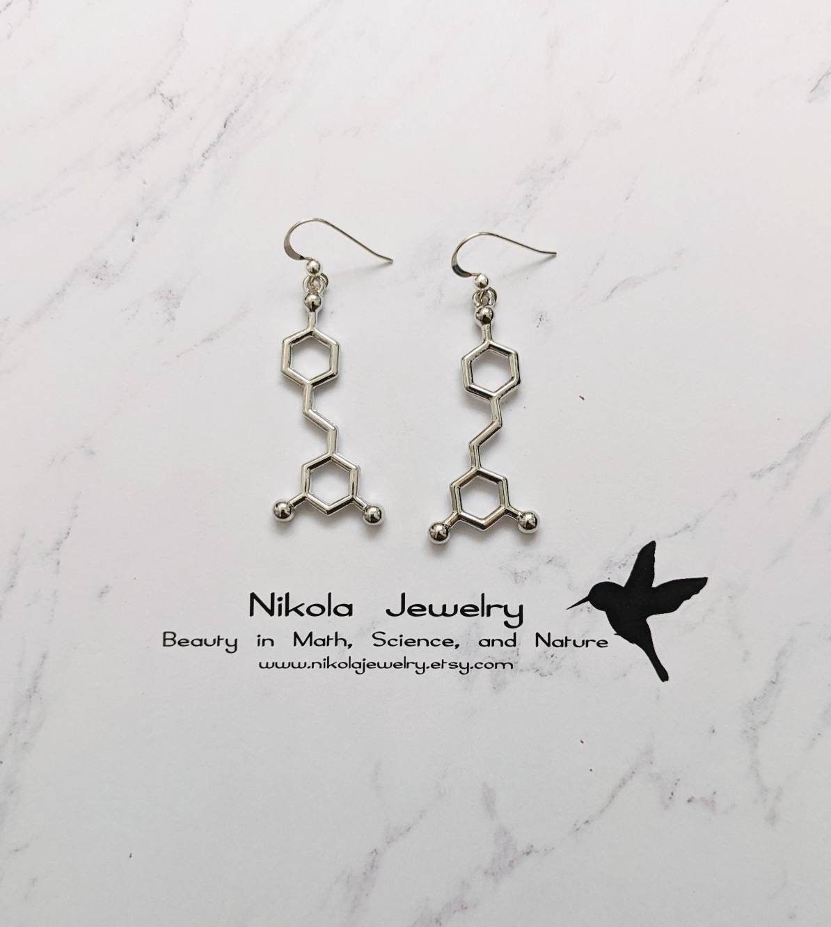 Wine Molecule Earrings, Silver Resveratrol, Science Jewelry, Chemistry Earrings, Wine Jewelry, Wine Earrings, Molecule Earrings