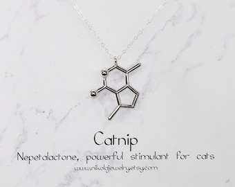 Catnip Silver Molecule Necklace, Cat jewelry, Geek Jewelry, Cat-lover necklace, Science Gift, Chemistry Necklace, Nepetalactone Necklace