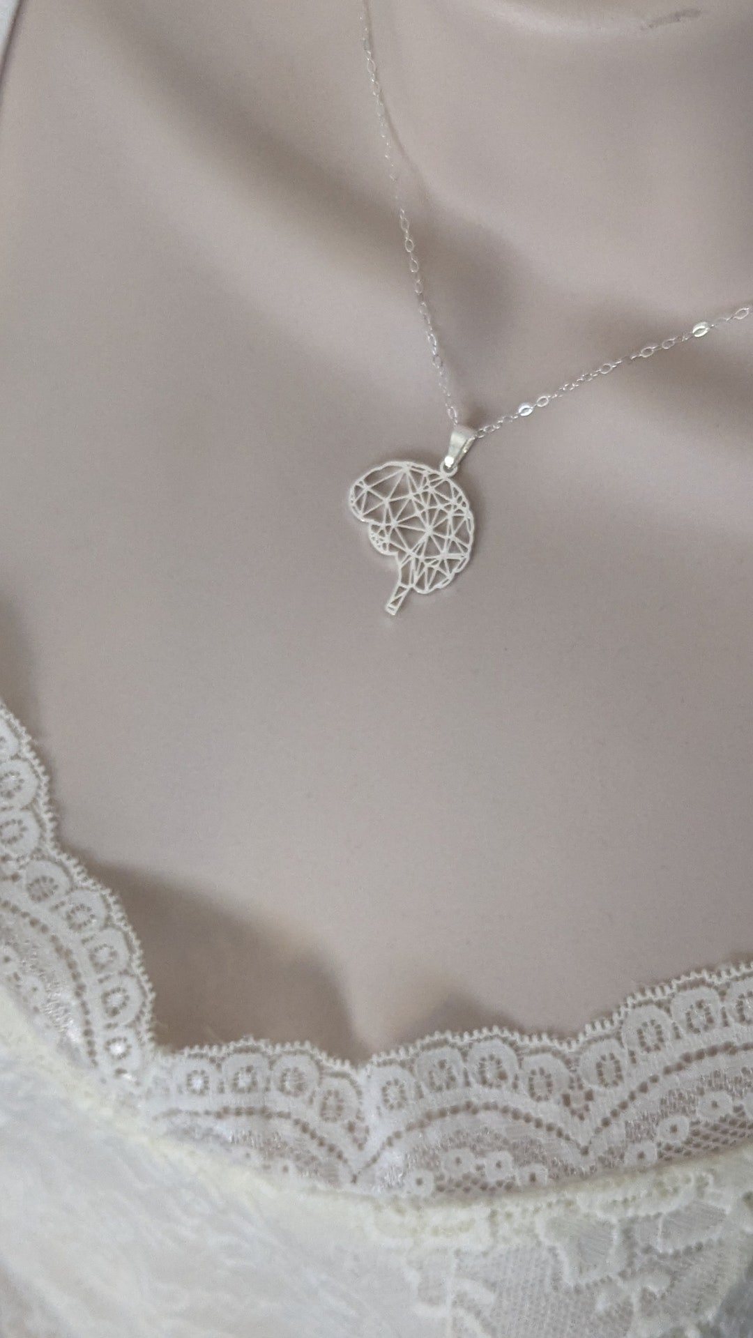 ADHD Brain Necklace in Gold or Silver, Neurology, Geometric Brain