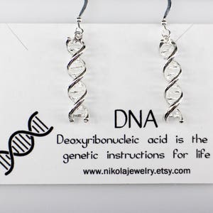 Silver or Gold DNA Earrings, Sterling Silver Science Jewelry, 3D DNA Double Helix, Dangle Earrings, Biology Science Themed Jewelry, Gold DNA image 2