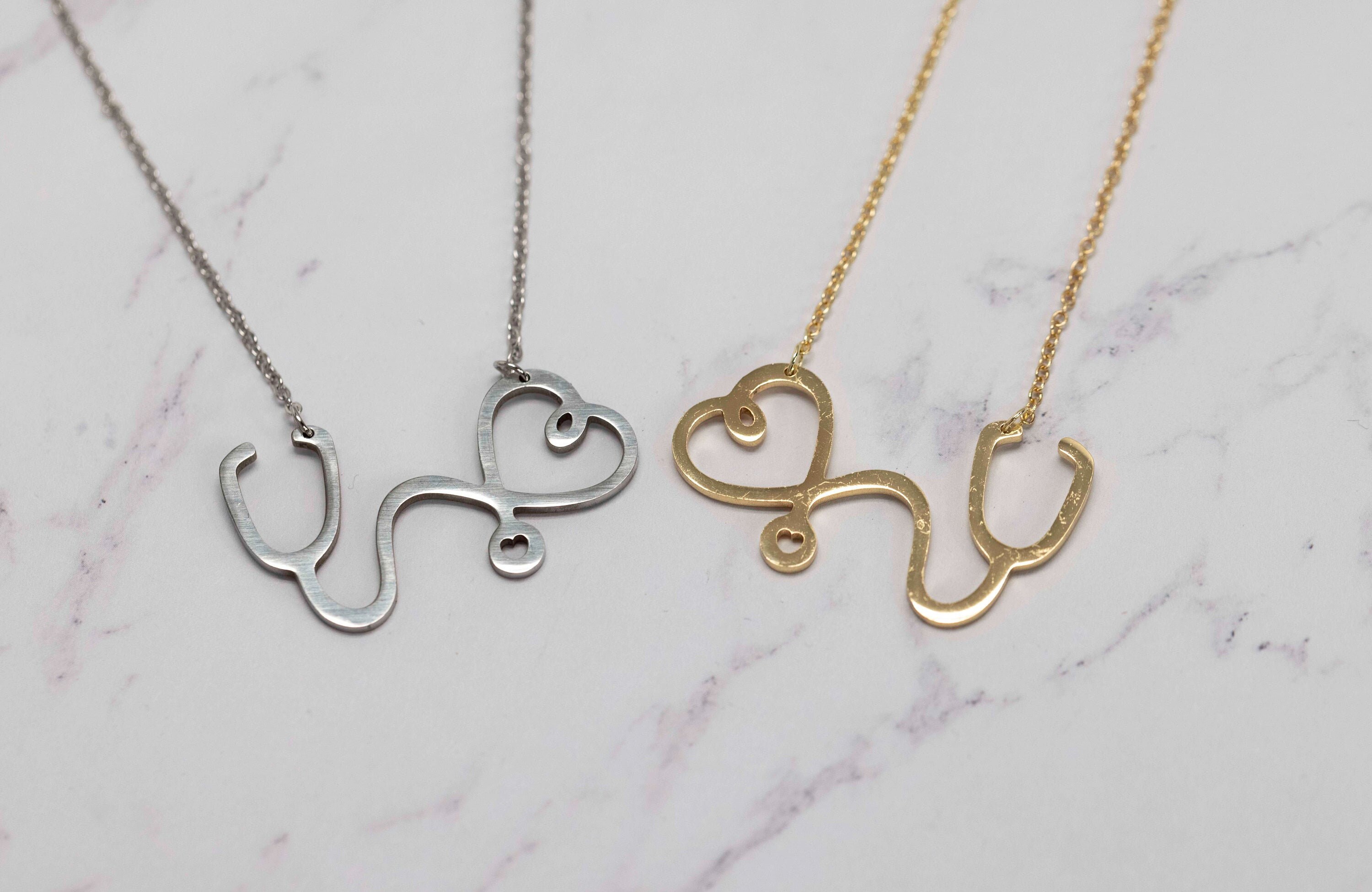 Dickly Collana con stetoscopio per Infermiera, Regali di Laurea, Catene con Ciondolo per Infermiera, per Regali del Giorno 2024 degli Infermieri, Oro