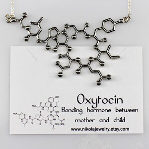 Oxytocin Molecule Silver or Gold Necklace, Chemistry Geek Jewelry, Bonding Molecule, Oxytocin Pendant Bio-Chemistry Love Hormone image 2