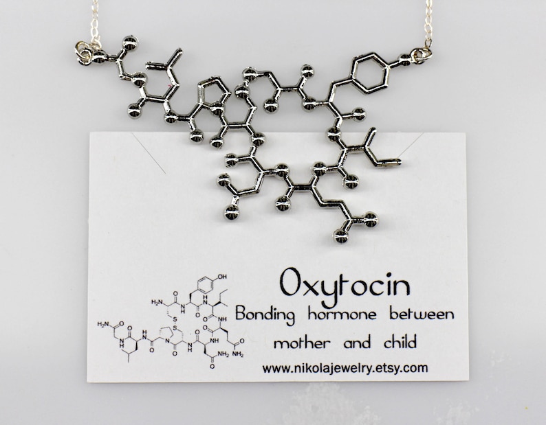 Oxytocin Molecule Silver or Gold Necklace, Chemistry Geek Jewelry, Bonding Molecule, Oxytocin Pendant Bio-Chemistry Love Hormone image 2