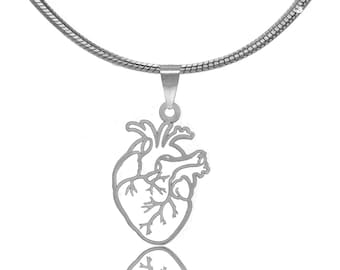 Anatomic Heart Necklace: Gold or Silver Silhouette, Cardiology Gift