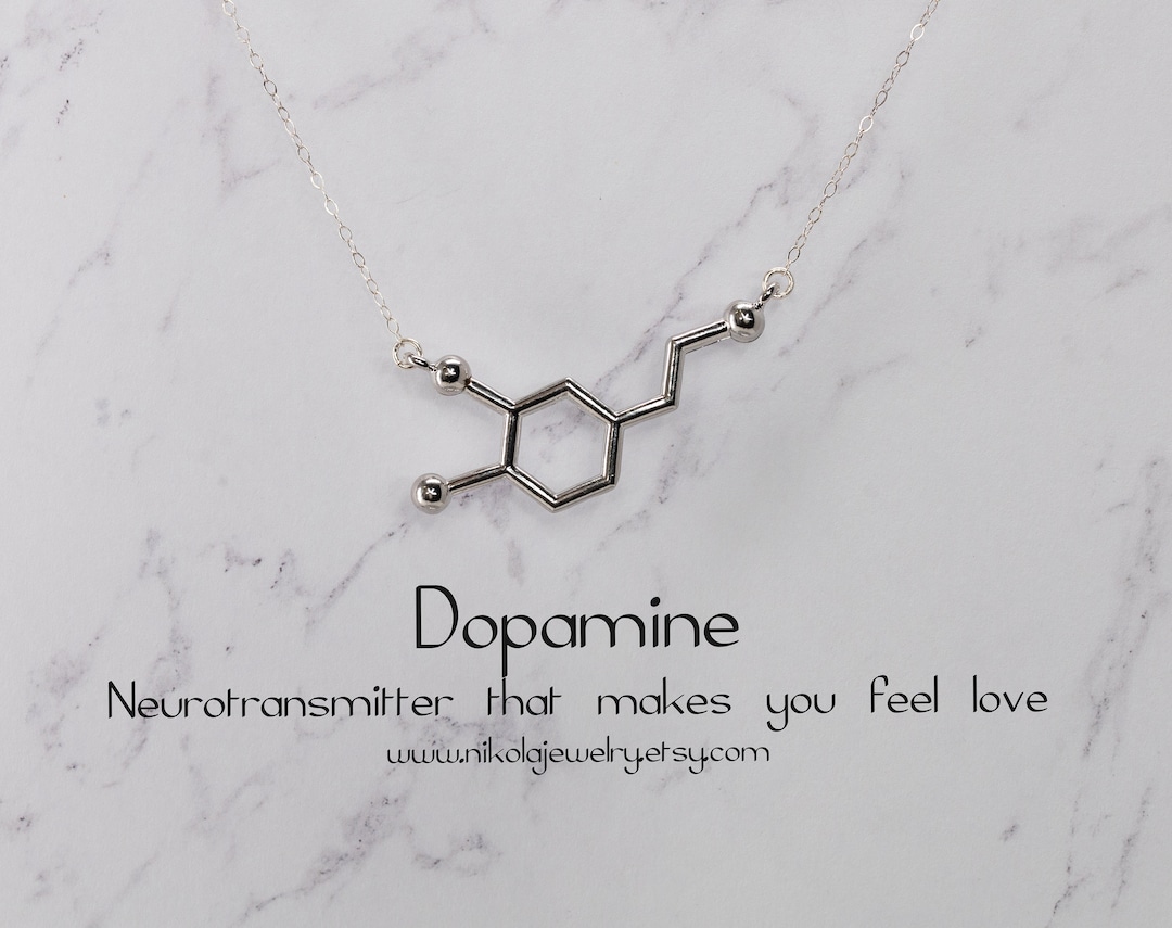 Silver Dopamine Molecule Necklace, Chemistry Necklace, Hormone