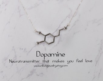 Sterling Silver Dopamine Molecule Necklace: Biology Chemistry