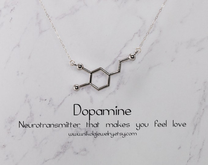Sterling Silver Dopamine Molecule Necklace: Biology Chemistry Jewelry