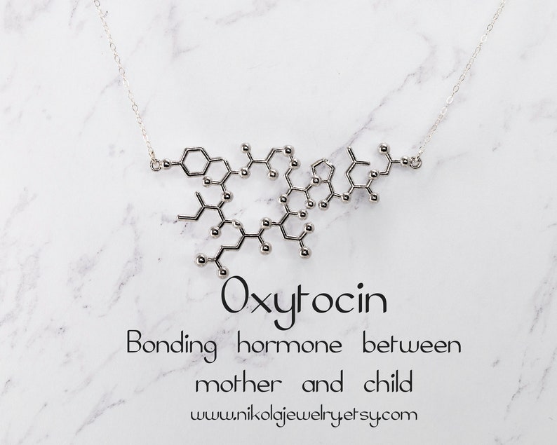 Oxytocin Molecule Silver or Gold Necklace, Chemistry Geek Jewelry, Bonding Molecule, Oxytocin Pendant Bio-Chemistry Love Hormone image 1