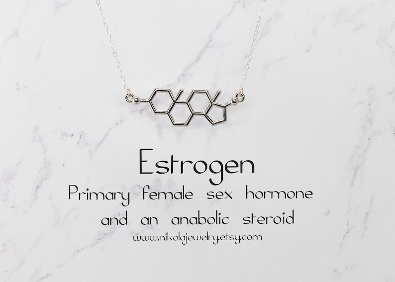 Silver or Gold Estrogen Molecule Necklace, Science Jewelry, Female Hormone, Molecule Jewelry, Biology Gifts, Geek Gifts image 1