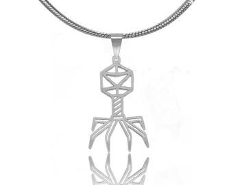 Colgante de fago: Collar de bacteriófago en oro o plata, joyería científica.
