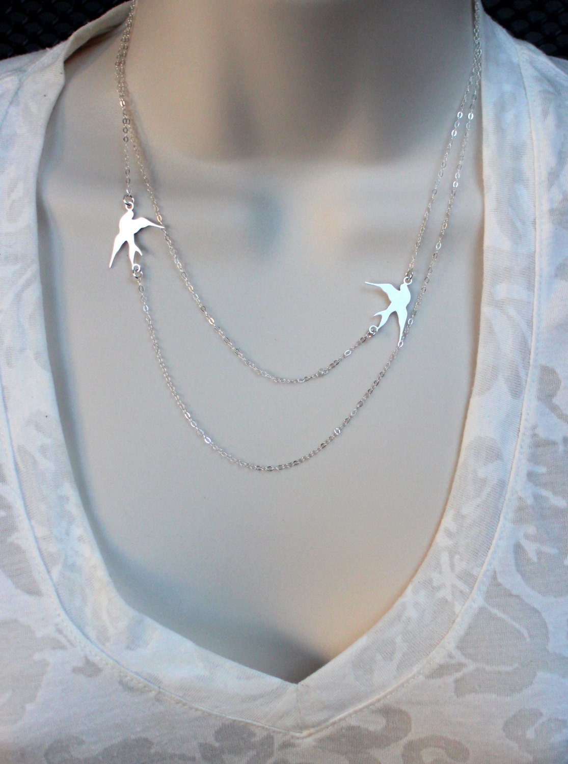 Download Silver Or Gold Double Bird Sparrow Necklace Double Layered Etsy
