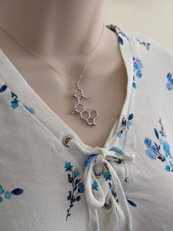 LSD Silver Molecule Necklace, Acid Necklace, Trip Necklace