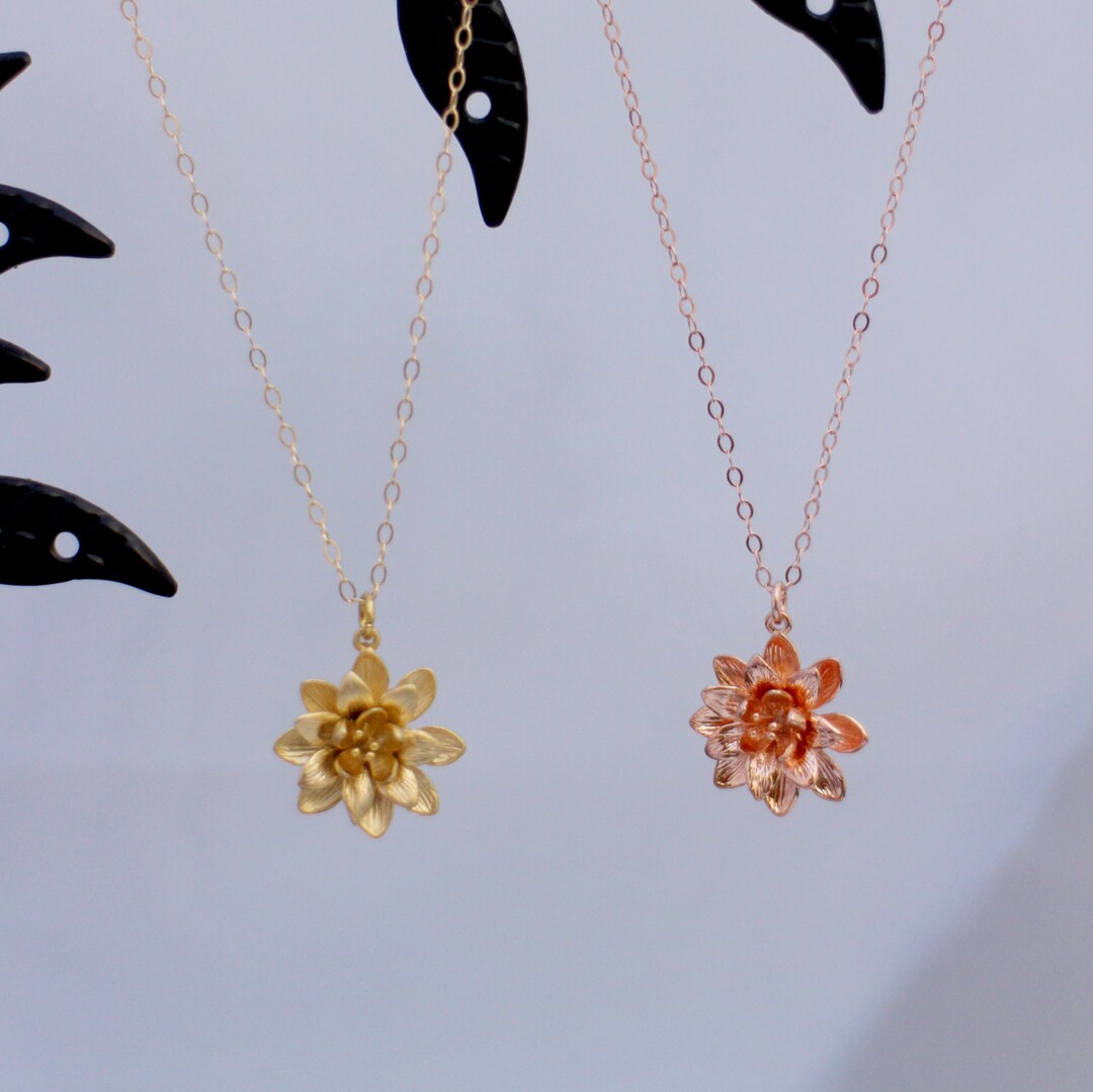 Gold or Rose Gold Lotus Necklace Flower Stand Necklace - Etsy
