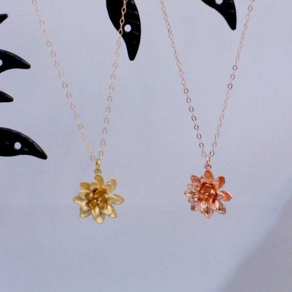 Gold or Rose Gold Lotus Necklace Flower Stand Necklace Etsy Canada