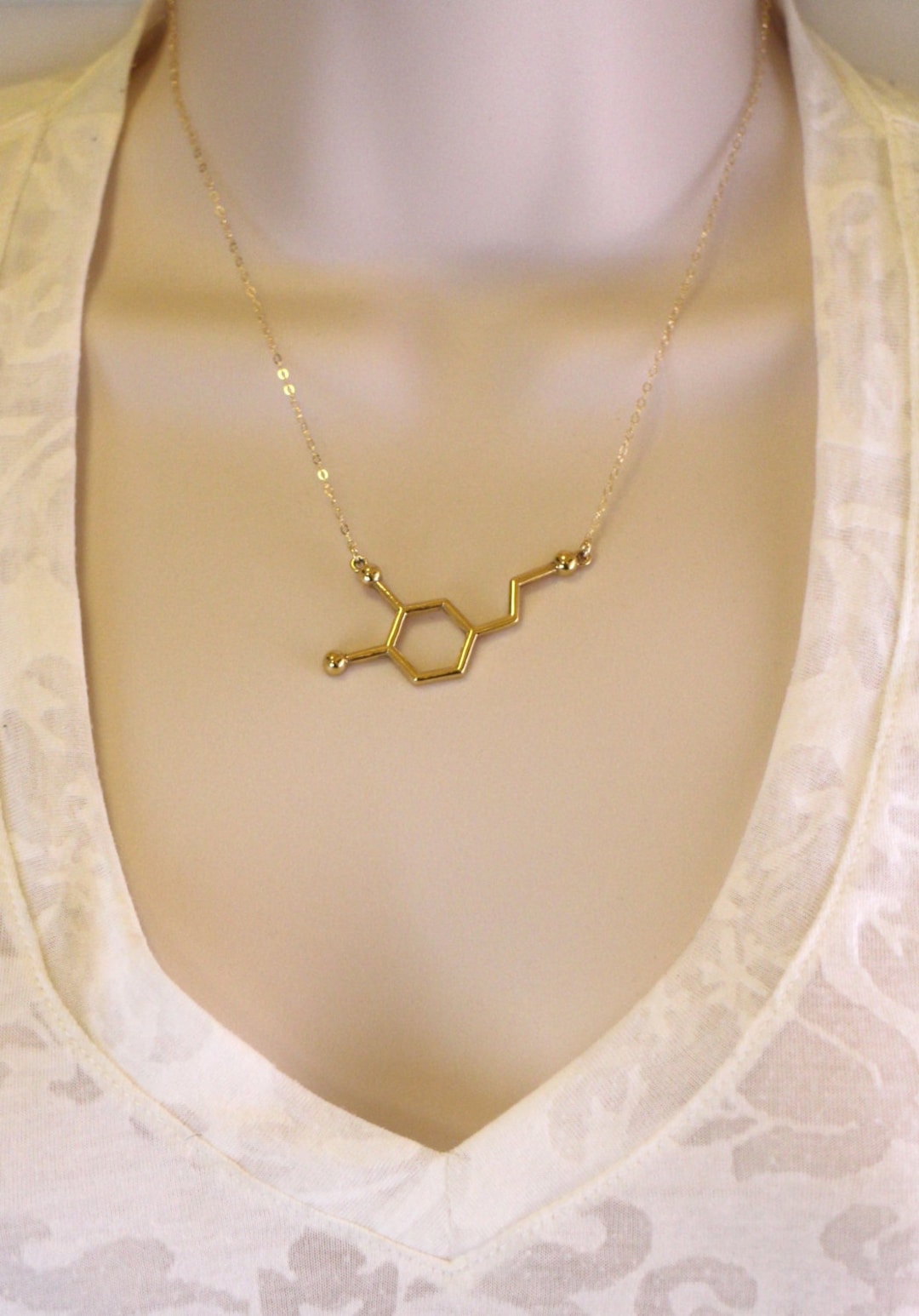 Gold and Silver Dopamine Molecule Ring Chemistry Jewelry Neurotransmitter Science Jewelry R160 main image 1