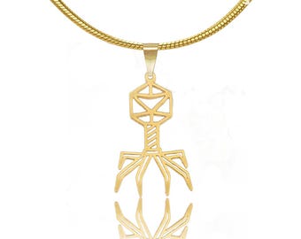 Gold Phage Necklace: Bacteriophage Virus Pendant, Science Jewelry