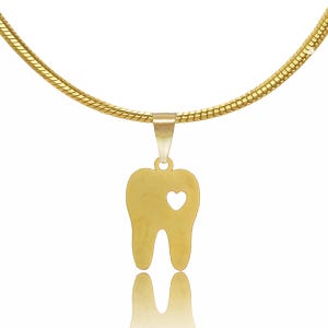 Tooth Necklace in Gold or Silver, Tooth Charm Dental Hygienist Necklace, Biology Necklace,  Dentist Gift, Heart Tooth Dentist Necklace