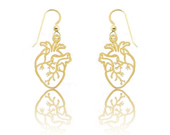 Anatomic Heart Earrings: Gold or Silver Silhouette, Cardiology Gift