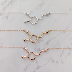 Dopamine Molecule Necklace: Sterling Silver Chemistry Jewelry