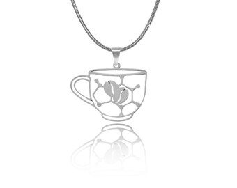 Caffeine Molecule Necklace: Coffee Cup, Gold or Silver