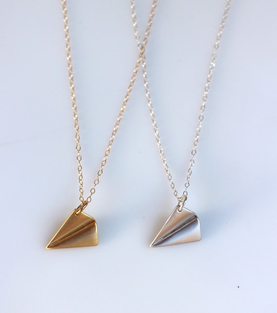 Origami Paper Plane Necklace Aeroplane Pendant Modern Minimalist