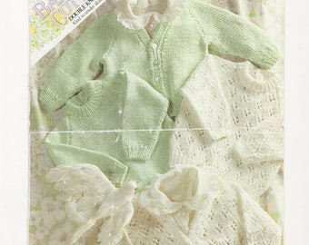 Unisex Babies Cotton plain and lacy cardigan and sweaters DK Knitting Pattern