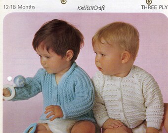 PDF Vintage Pattern Sirdar 3ply Unisex Cardigans 12/18 months