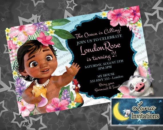 Baby Moana Movie Birthday Invitation Uk