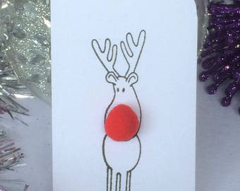 Set of 10 Rudolph Red Bobble Nosed Reindeer Christmas Gift Tags, Xmas Gift Tags, Present Tags, Cute Fun Tags, Christmas Tags