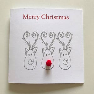 pacote de 5 cartões de feliz natal Rudolph, cartões de natal divertidos, feitos à mão, pompons, cartões para ele, cartões para ela